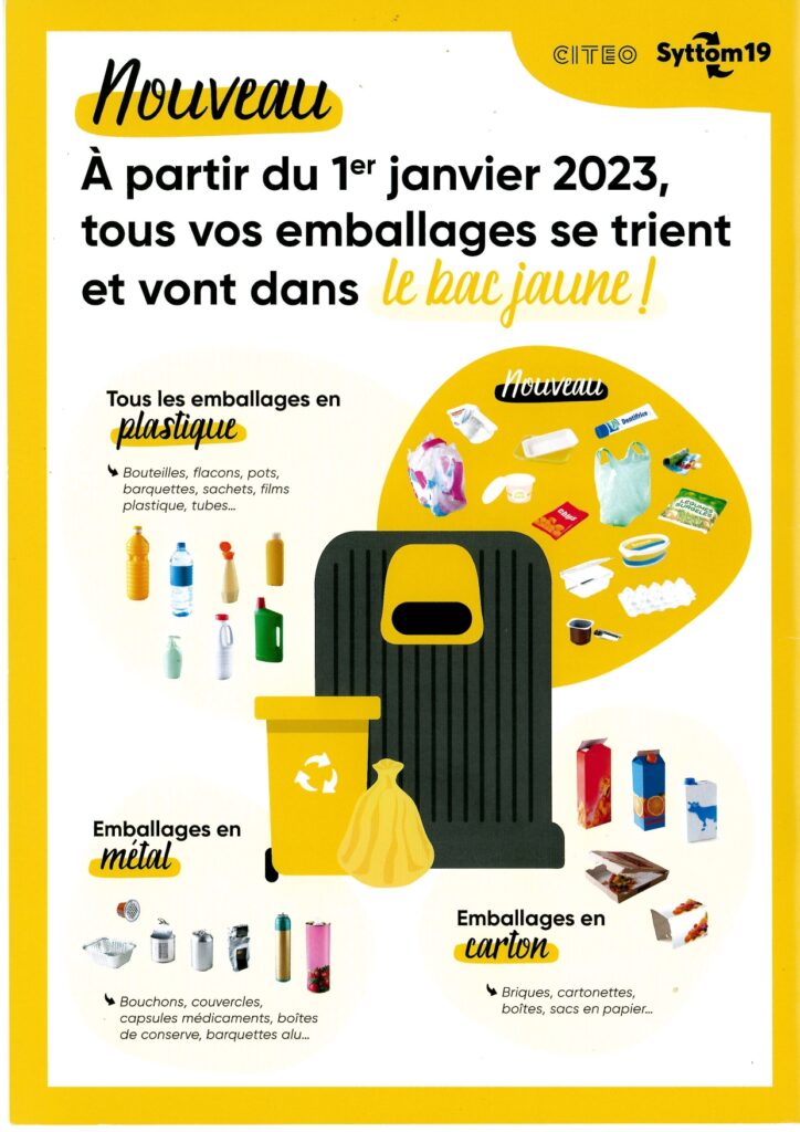 A partir du 1er janvier 2023, tous les emballage se trient et vont dans le bac jaune !